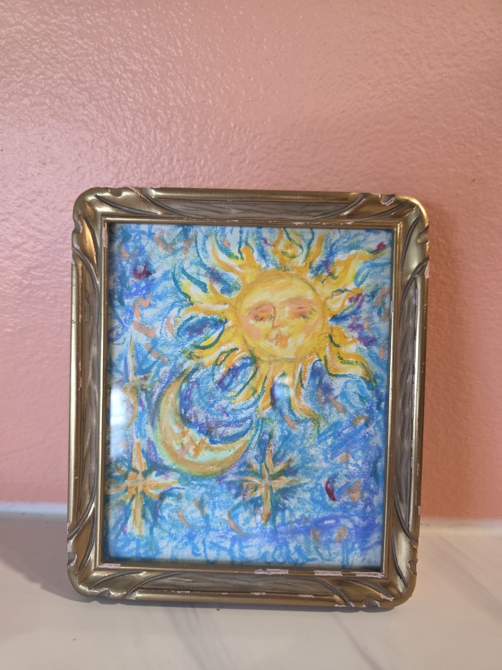 Sun and Moon Pastel Wall Art Print in Yellow and Blue